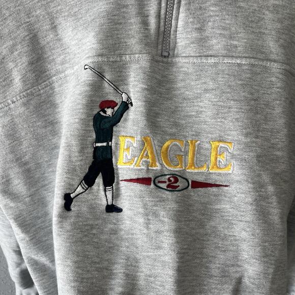 Vintage Embroidered Golf Quarter zip Men’s Medium Pullover Eagle Sweatshirt - Picture 3 of 8